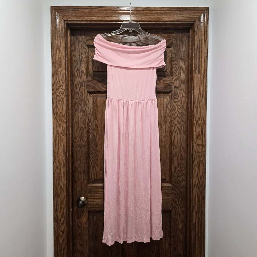 Pink Off Shoulder Jersey Maxi Dress - S